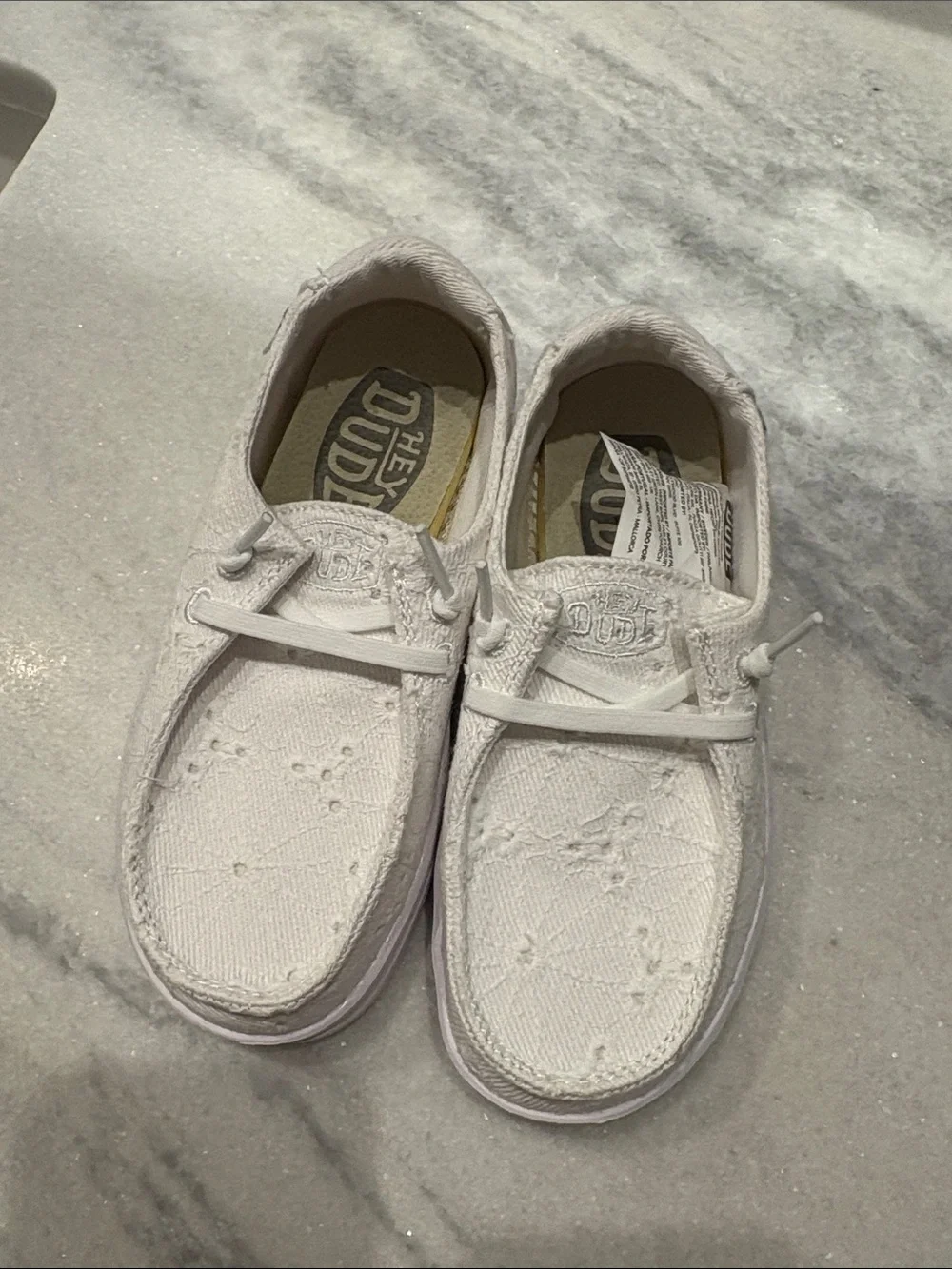 NWOT Hey Dude Kids White Canvas Moccasin Shoe